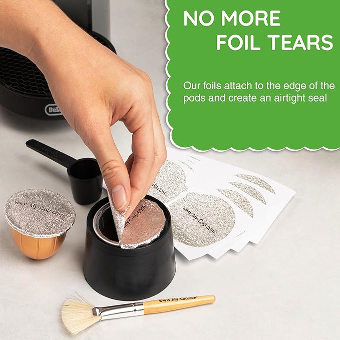 My-Cap Foil Seals for Nespresso Vertuo Pods - Reusable Aluminum Lids to Extend Life of Nespresso VertuoLine Capsules (Pack of 100)