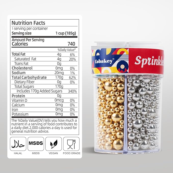 Sprinkles for Cake Decorating, Gold Silver White and Black Pearl Sugar Sprinkles Mix for Cookie Baking Ice Cream Cupcake Topping