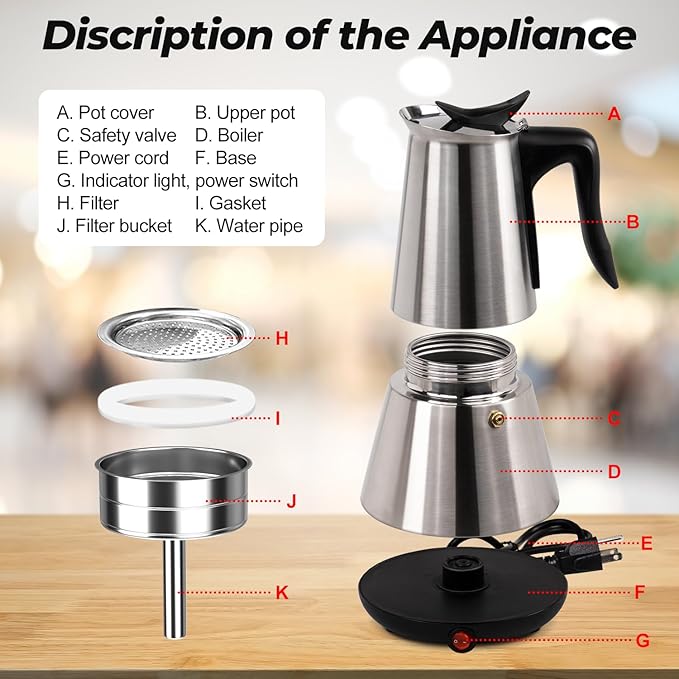 Electric Stainless Steel Moka Pot 6 Cup 300ml Mocha Pot Espresso Maker with Detachable Base Ideal Coffee Maker for Home Italian and Cuban Cafì±?Coffee maker Espresso maker Coffee Pot