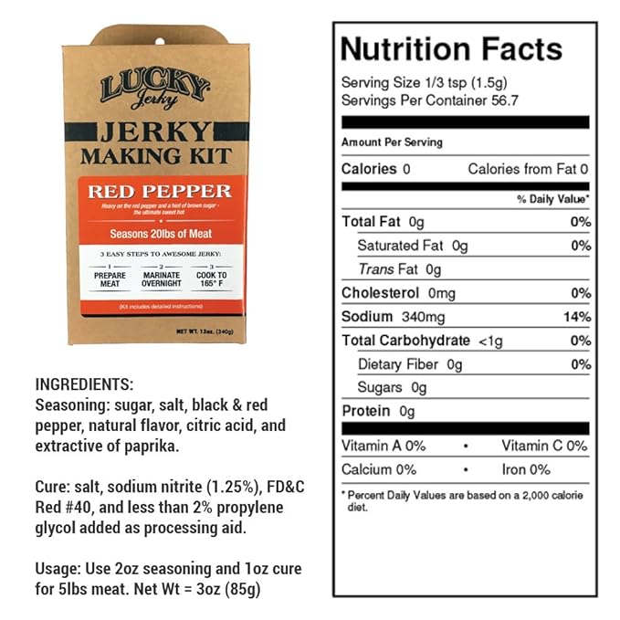 Lucky Jerky DIY Jerky Seasoning and Cure Kit 4 Pack - Original, Red Pepper, Teriyaki, Peppered- Season 80lbs of Meat