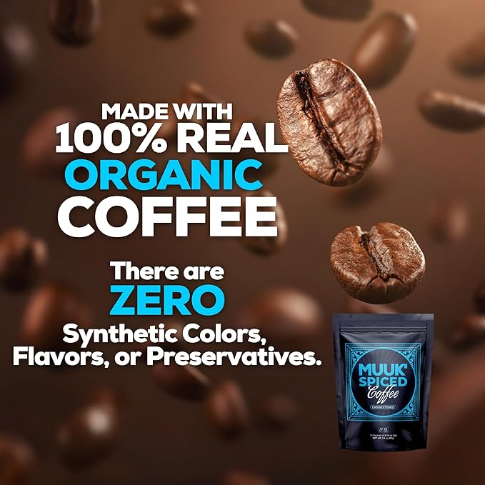 MUUK' SPICED COFFEE | Organic Mushroom Coffee | Cacao, Cinnamon & Cardamom | Adaptogen Mushroom Blend | Better Focus, More Energy and Stronger Immune Defense | 15 CUPS