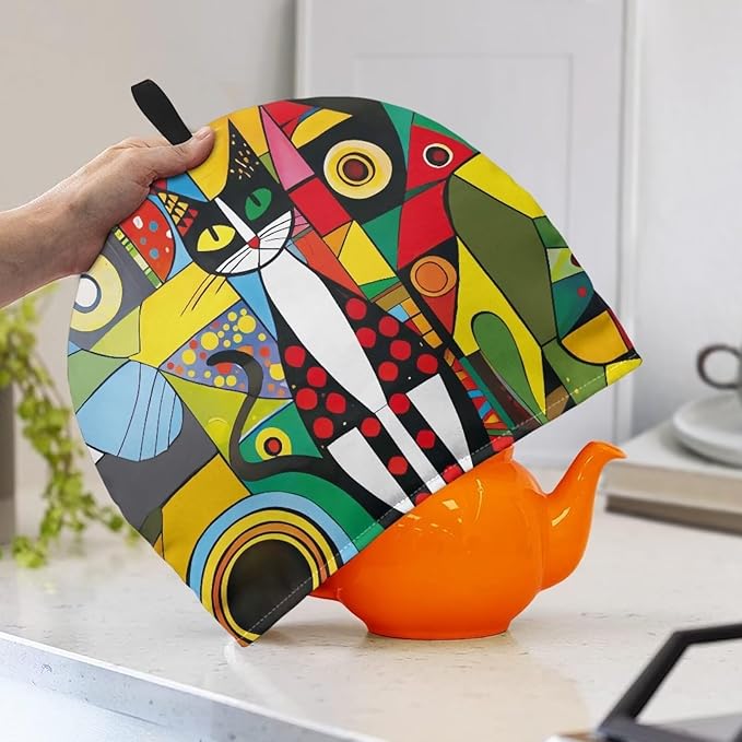 Abstract Cat Print Portable Tea Pot Dust Cover,Insulating Tea Pot Cozies for Teapots Kitchen Home Table Decorative Teapot Warmer Teapot Cozies