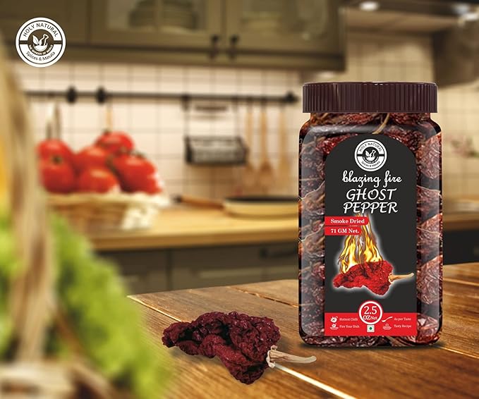 Ghost Pepper Chili Whole (Bhut Jolokia Chili/Ghost Pepper Pod) ??2.5 oz/71 gm, 100% Pure, Smoked, Hottest & Spicy Chili of the world, Add Unique, Delicious, and Smoky Flavour to Your Favourite Dishes