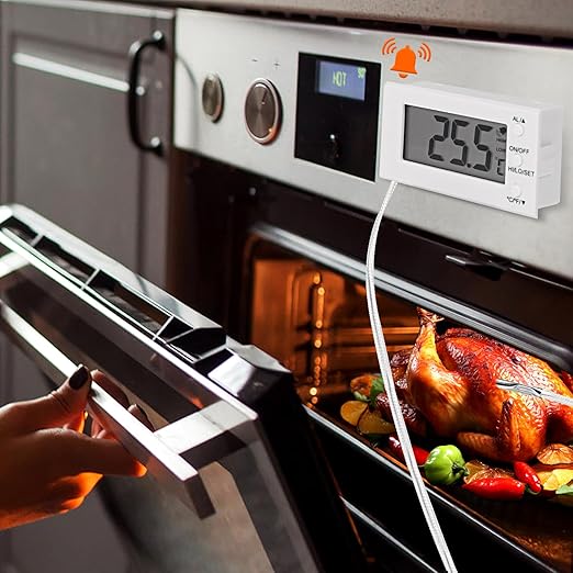 2 Packs Digital Oven Thermometer -58°F to 572°F/-50°C-300°C, Thermometer with Probe, High Low Temperature Alarm, LCD, White (2)