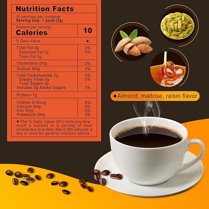 naturaze Instant Expresso - Freeze Dried Coffee - Arabica Coffee - Medium Roast - 10 Packets Instant Espresso Packets,Almonds Maltose Raisins Flavor