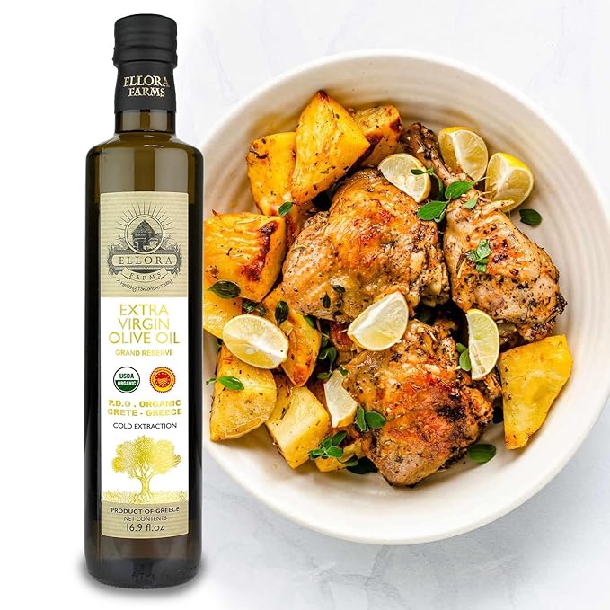 Ellora Farms, Organic Extra Virgin Olive Oil, PDO Messara, Greek Single Estate, High Polyphenol, Cold Press, Traceable & Kosher, 17 FL oz, Pack of 2