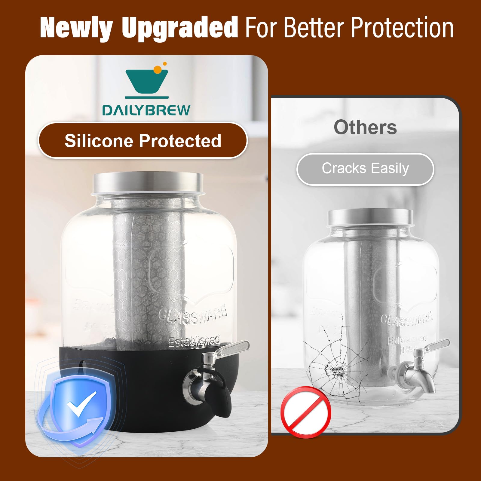 Cold Brew Coffee Maker, 1 Gallon Iced Coffee Maker With Stainless Steel Filter, Heavy Duty Glass