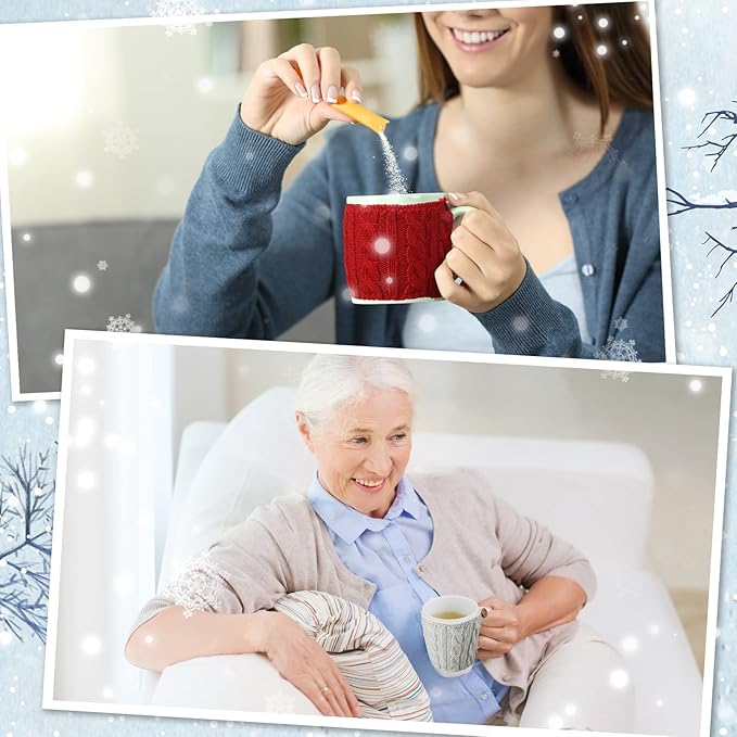 Skyley 4 Pcs Coffee Mug Cozy Sleeve Reusable Knitted Crochet Sleeves Cup Tea Cozy Handmade Tableware Coffee and Tea Mug Warmer for Women Men(Assorted Color)
