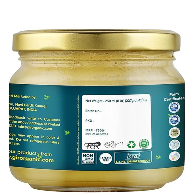 GirOrganic Grass Fed A2 Ghee| Clarified Butter (8 Oz) - Unsalted Gir Cow Ghee Butter - Organic Ghee Oil - Pasture Raised, Lactose-Free 8 Oz