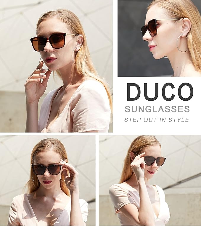 DUCO Oversized Polarized Sunglasses Womens Trendy Mirrored Shades Retro Round Vintage Light Weight UV400 Sun Glasses W016