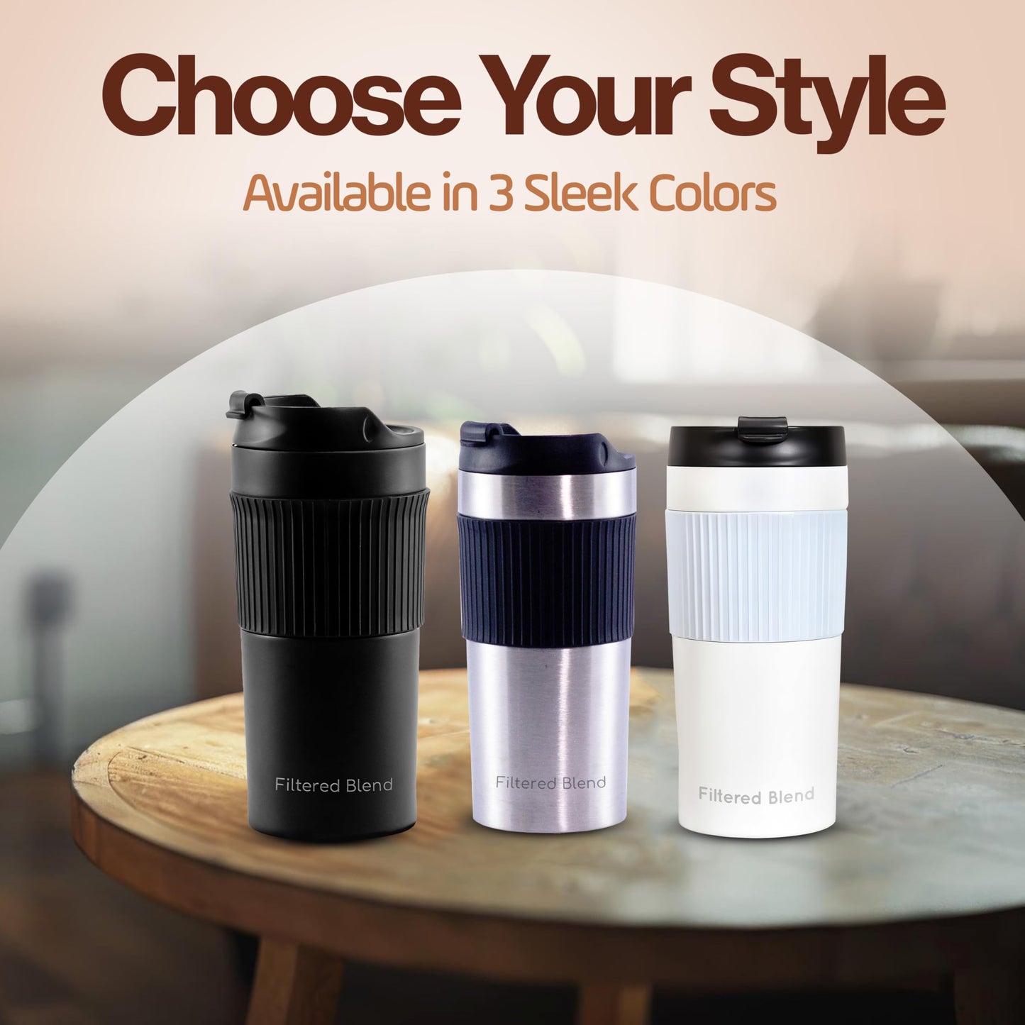 15oz Stainless Steel Travel French Press, Insulated Coffee Tea Mug, Silver