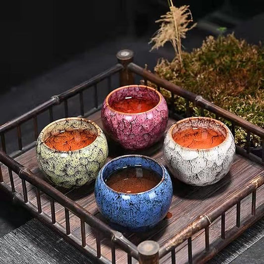 MQjzsh Chinese Japanese Traditional Ceramic Tea Cups, Mini Ceramic Kung Fu Tea Cups, Mate Cup Set, Tea, Espresso, 4-Piece Set for Home, Outdoor and Office