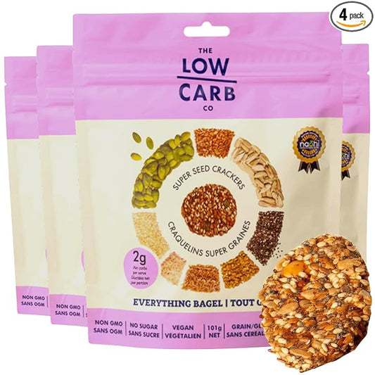 Super Seed Crackers, Gluten Free & Keto Friendly Healthy Snacks, Vegan, Zero Sugar, Paleo & Diabetic Friendly, Nut Free, 20g High Protein, 18g High Fiber, 3.56oz Each, 4-Pack, Everything Bagel