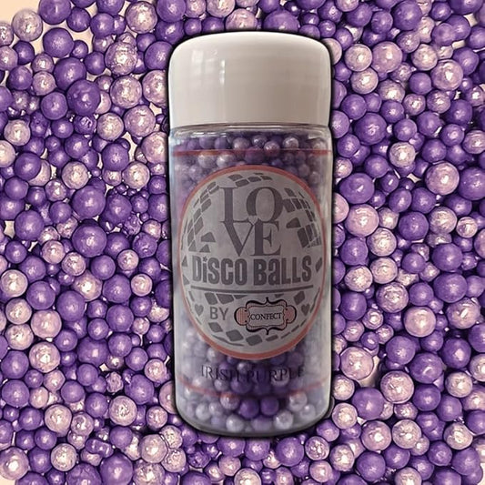 Confect Purple Disco Ball Cake Sprinkles ??Edible Decorative Pearls & Irish Purple Shimmer Sprinkle Mix for Cakes, Cupcakes, Cookies | Love Sprinkle Blend | Vegan, Gluten-Free, Nut-Free, Soy-Free, Dairy-Free, Palm Oil-Free - 4.2 Oz