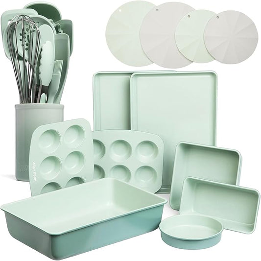 Larder & Vine 24 Piece Set (Sage) | Bakeware Set, Utensil Set, and Trivets