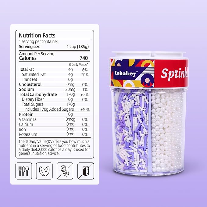Sprinkles for Cake Decorating Edible Purple and White Jimmies Nonpareils Sugar Pearl Sprinkles Mix for Cookie Ice Cream Candy Chocolate Baking Cupcake Topping