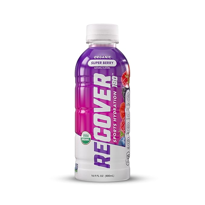 RECOVER 180 Organic Sports Hydration Drink, No Sugar Added, 20 Calorie Sports Beverage, Organic Flavors With Vitamins, Potassium-Packed Electrolytes (16.9 Fl Oz (Pack of 12), Variety Pack)