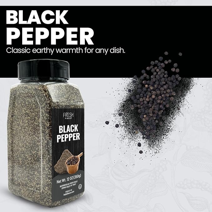 Fresh Finest Course Black Pepper ??12 oz 350G for Home and Commercial Cooking - Course Grind Black Pepper in Practical Container,