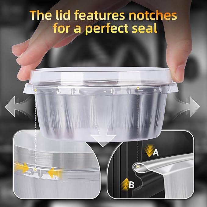 Beasea Ramekins 8 oz with Lids Disposable, 120 Pack 8 oz 4 Inch Mini Silver Aluminum Foil Creme Brulee Baking Cups Small Round Cupcake Tart Pie Tins Pans Individual Containers Oven Safe