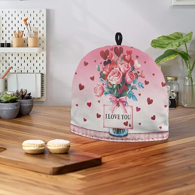Hudotybom Valentine Rose Tea Cozy for Teapot - Insulated Large Cover to Keep Warm - Machine Washable Coffee Pot Cloth Cover - Valentine's Day Decorations