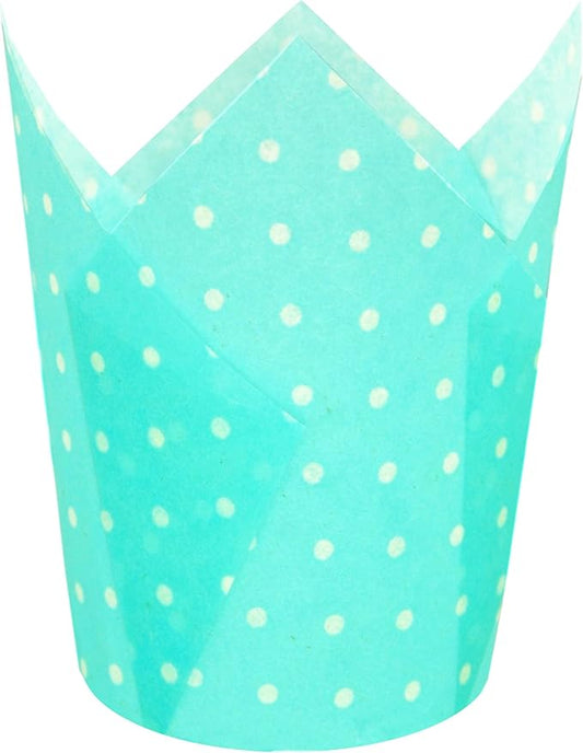 Large Muffin Greaseproof paper Baking cupcake cups, 2-1/4" x 4" Blue printed with Polka Dot Tulip Baking Cup(Large) (125pcs)