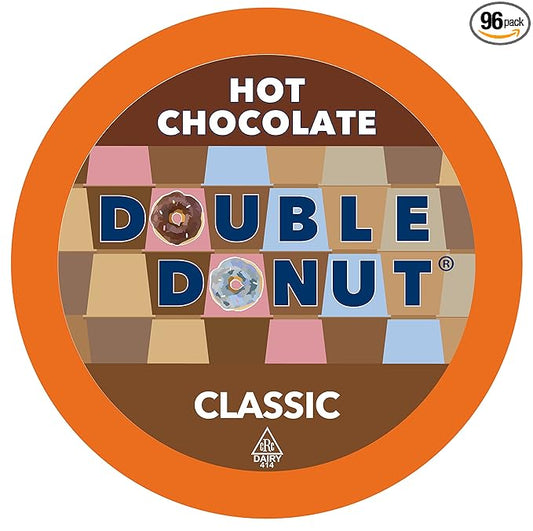 Double Donut Hot Chocolate Pods for Keurig K Cups Brewers, Single Serve Classic Hot Cocoa Pods, 96 Count