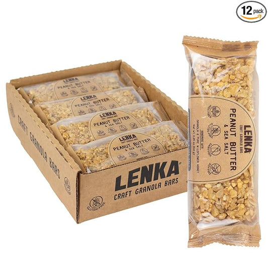 Lenka Bars - Peanut Butter & Sea Salt Snack Bars, Gluten Free, High Fiber, Kosher, Wholesome, No Artificial Flavors, Individually Wrapped - 12 Pack