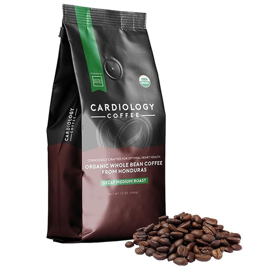 Cardiology Coffee ??Decaf Coffee Beans ??USDA Certified 12oz Premium Whole Bean Coffee Medium Roast ??Decaf Espresso Beans with Swiss Water Decaf and Antioxidant Benefits ??Heart Healthy Lifestyle