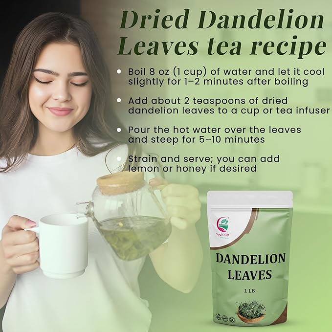 Dandelion Leaves 1 LB, 100% Natural & Pure, Ideal for Dandelion Tea, Herbal Blends & Wellness Uses, 1 LB Bulk Pack, Resealable Bag for Freshness - By Yogi?™s Gift®