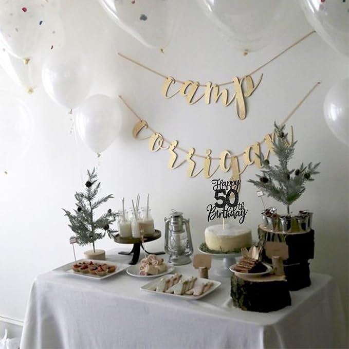 1 PCS Happy 50th Birthday Cake Topper Glitter Cheers to 50 Years Birthday Cake Pick Fifty Hello 50 Fabulous Cake Decoration for Happy 50th Birthday Anniversary Party Decorations Supplies Black