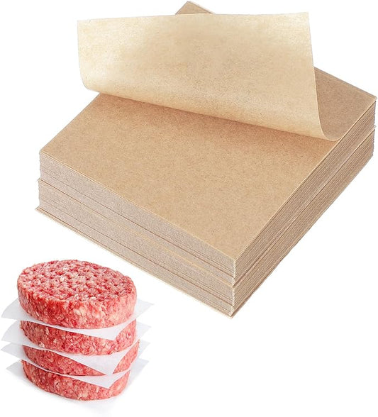 uxcell 500 Pcs Unbleached Parchment Paper Baking Sheets Squares, 2.8 Inch Hamburger Patty Paper, Non Stick Parchment Pulp Paper for Baking Grilling or Meat Storage, Wood Color