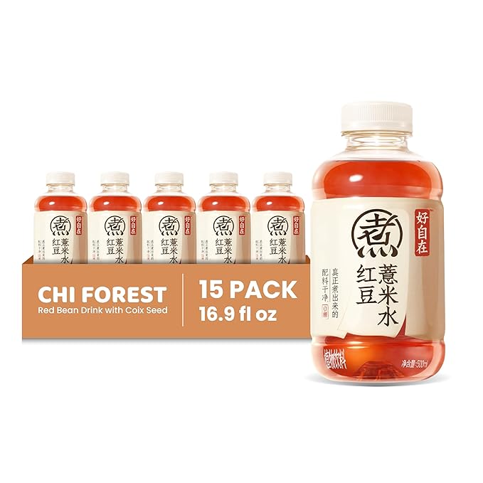 CHI FOREST Red Bean & Job's Tears Herbal Drink, Zero Sugar, Zero Fat, Zero Calories Beverage, 16.9 fl oz Bottles (Pack of 15)