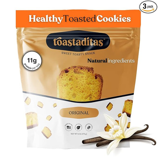 Toastaditas Original Toasted Cookies, 11g of Protein, Natural Ingredients, No Artificial Flavors, Healthy Snacks for kids and adults (3-Pack, Original)