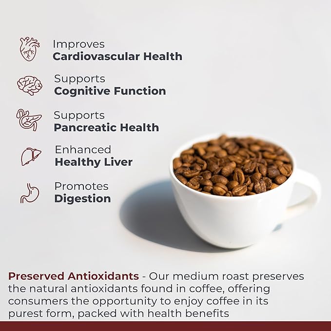 Quantum Organic Whole Roasted Coffee Beans - Medium Roast, From Guji Region of Ethiopia, Crafted for Optimal Health Benefits, Sweet & Fruity, Well-Balanced, Gluten Free, Sustainable, Non-GMO - 1 Pound