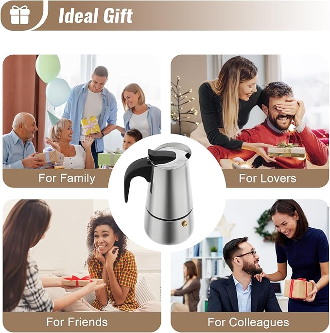 Stovetop Coffee Maker, 4 Cup Stainless Steel Moka Pot Espresso Maker Coffee Pot with Electric Stove, 500W Stovetop Espresso Machine Italian Espresso Maker for Home Bar Office
