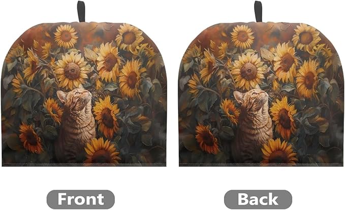 Cute Orange Cat Tea Cosy for Teapot Sunflower Pattern Customized Teapot Covers Cover with Handle Kitchen Kettle Dust Cover for Keeping Warm Machine Washable Tea Cosy Fabric Quilted Padding