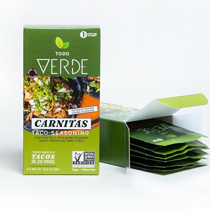 Carnitas Healthy Taco Seasoning Packets - Todo Verde Mexican Seasoning Mix | Chef Curated Taco Blends with Porcini Mushroom & Black Garlic | Vegan, Gluten Free, Preservative Free (6 Pack)