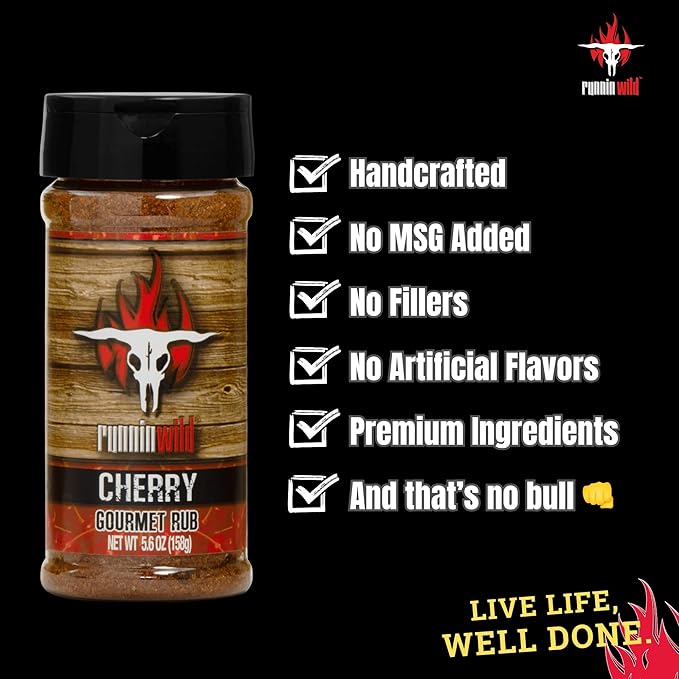 Deliciously Sweet & Smoky Cherry BBQ Rub ??Gourmet Seasoning for Ribs, Pork, Chicken & More | Bold Cherry Flavor You Can Taste | No MSG Added, No Artificial Flavors | Runnin??Wild Foods, 5.6 oz