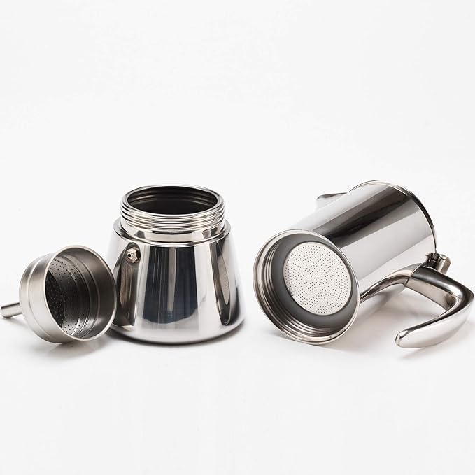 Stovetop Espresso Maker, Stainless Steel Moka Pot, Italian Style Coffee Machine Maker Suitable for Induction, Espresso Pot For 3-4 Cups, 200ml