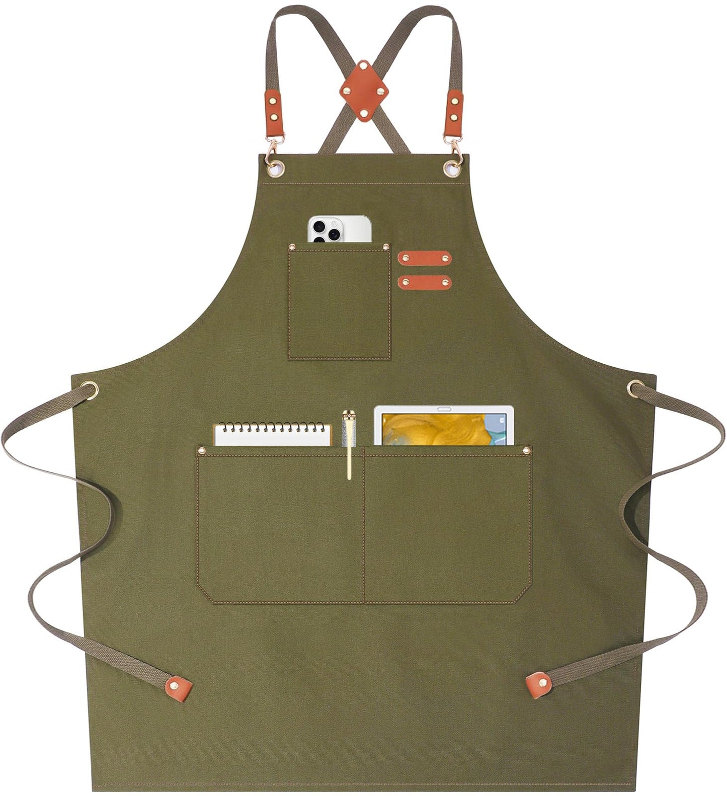 AFUN Chef Aprons for Women Men with Oversized Pockets, 12-Ounce Cotton Canvas Cross Back Water