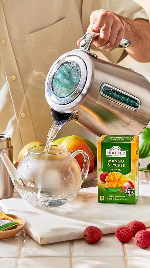 Ahmad Tea Mango & Lychee Flavored Green Tea with Fruit Pieces, 20 Count, Pack of 6