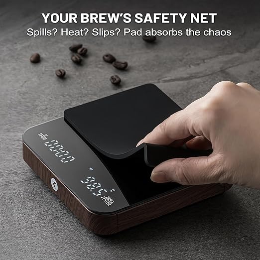 KitchenTour Caf챕Metric Coffee Scale with Timer 0.1g/2000g - Precision Scale for Espresso & Pour Over - Water Flow Speed Mode and Coffee Powder-to-Liquid Ratio Mode - Rechargeable, LCD Display-Wood