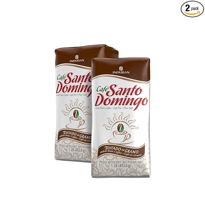 Café Santo Domingo, 16 oz Bag, Whole Bean Coffee, Medium Roast - Product from the Dominican Republic (Pack of 2)