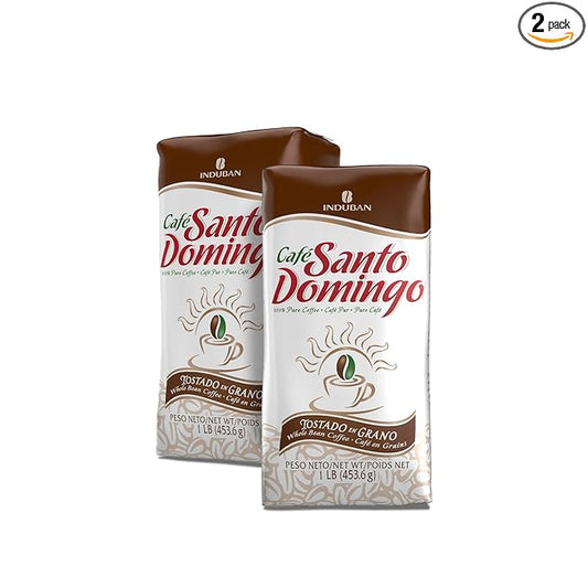 Café Santo Domingo, 16 oz Bag, Whole Bean Coffee, Medium Roast - Product from the Dominican Republic (Pack of 2)