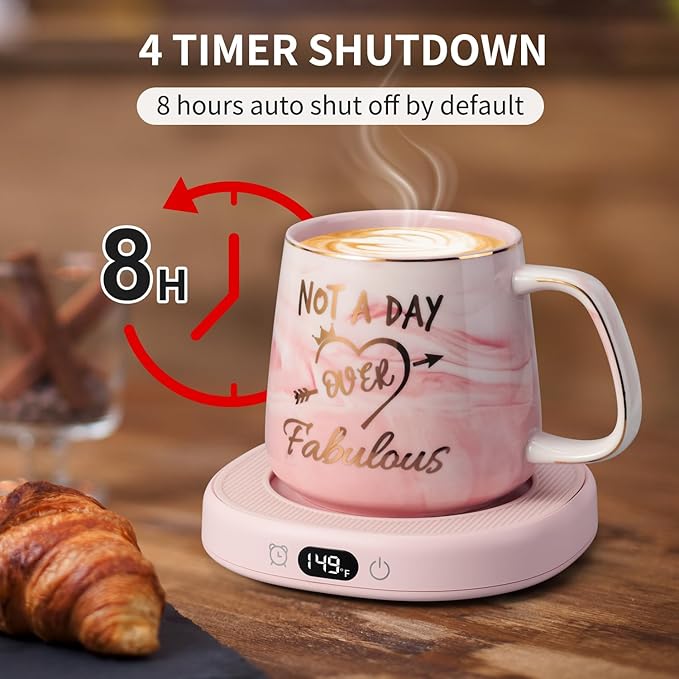 Coffee Mug Warmer & Not A Day Mug Set, Electric Cup Warmer for Desk Office Home, Beverage Warmer with 3 Temperature Setting, 8-Hours Auto Shut Off, Best Birthday Present Ideas for Women