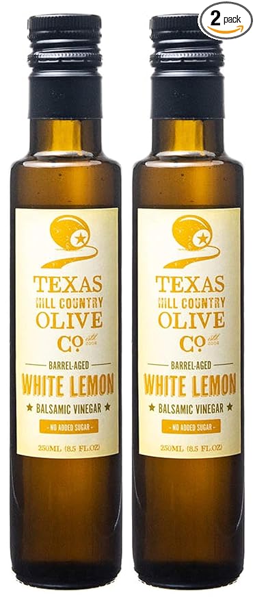 White Lemon Balsamic Vinegar - Gourmet Barrel Aged Infused Balsamic Vinegar - Great for Dressing Dipping Glazing - No Artificial Flavors or Added Sugar - Made in Texas (8.5 oz, 2 Pack)