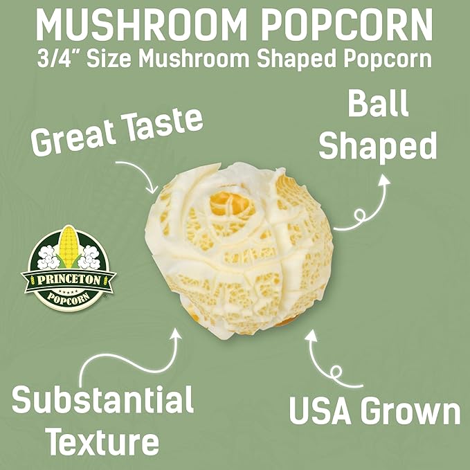 Princeton Popcorn Mushroom Hulless Popcorn Kernels ??Easy-Eating, Ball Shaped Tender Popping Corn, Non-GMO Popcorn Kernels, No Hulls, Farmer Direct, Microwave Air Popper or Stovetop Bulk Bag 8lbs
