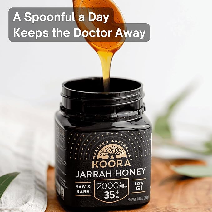 KOORA Jarrah Honey TA 35+ (MGO 2000+ Manuka Honey Rating Equiv.) Low GI, Medical Grade for Daily Health & Immune Support, Raw from the Ancient Forests of Western Australia 8.8 oz