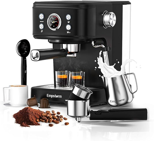 Espresso Machine Latte Coffee Makers 20 Bar, 2 IN 1 Professional Cappuccino Machine and Milk Frother Steam Wand Compatible for NS Original Capsules for Home Brewing - Black