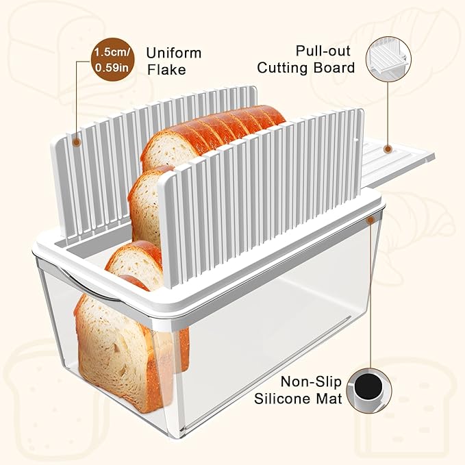 Upgrade Pull Out Bread Slicer for Homemade Bread with Bread Box, Foldable Bread Slicing Guide,Removable Cutting Board, Slice Evenly, Bread cutter slicer Suitable for Bread Making Supplies